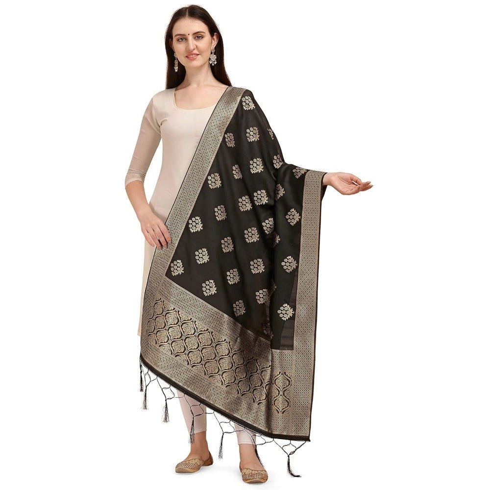 Women's Silk Pure Zari weaving Duppatta (Black, Length: 2 - 2.3 Mtrs) - ElegantAlpha