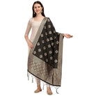 Women's Silk Pure Zari weaving Duppatta (Black, Length: 2 - 2.3 Mtrs) - ElegantAlpha