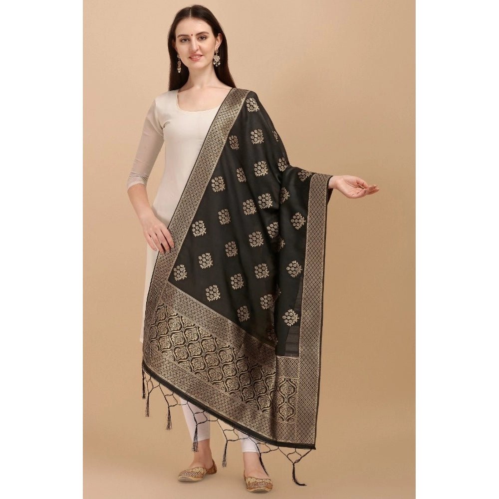 Women's Silk Pure Zari weaving Duppatta (Black, Length: 2 - 2.3 Mtrs) - ElegantAlpha