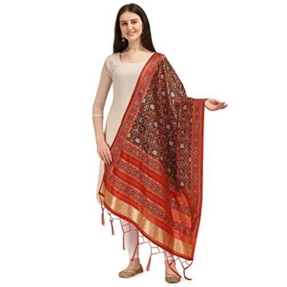 Women's Silk Pure Zari weaving Duppatta (Brown, Length: 2 - 2.3 Mtrs) - ElegantAlpha