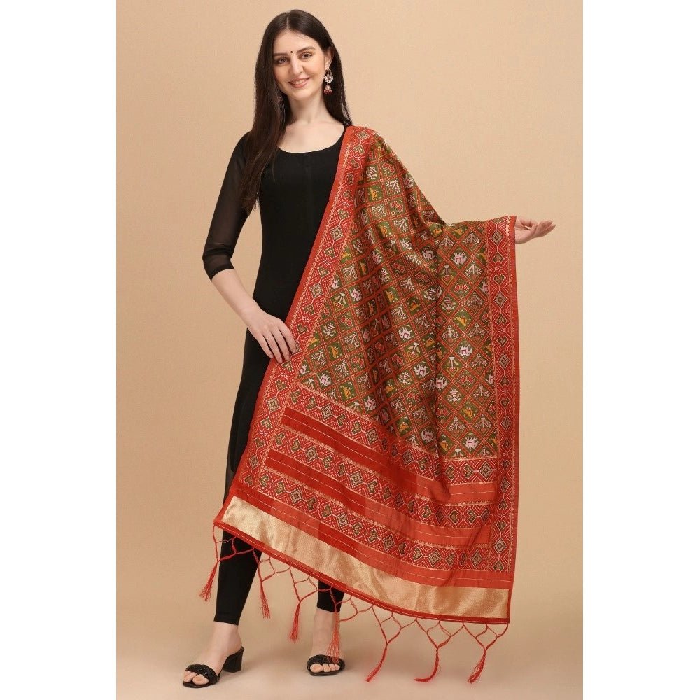 Women's Silk Pure Zari weaving Duppatta (Brown, Length: 2 - 2.3 Mtrs) - ElegantAlpha