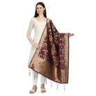 Women's Silk Pure Zari weaving Duppatta (Brown, Length: 2 - 2.3 Mtrs) - ElegantAlpha