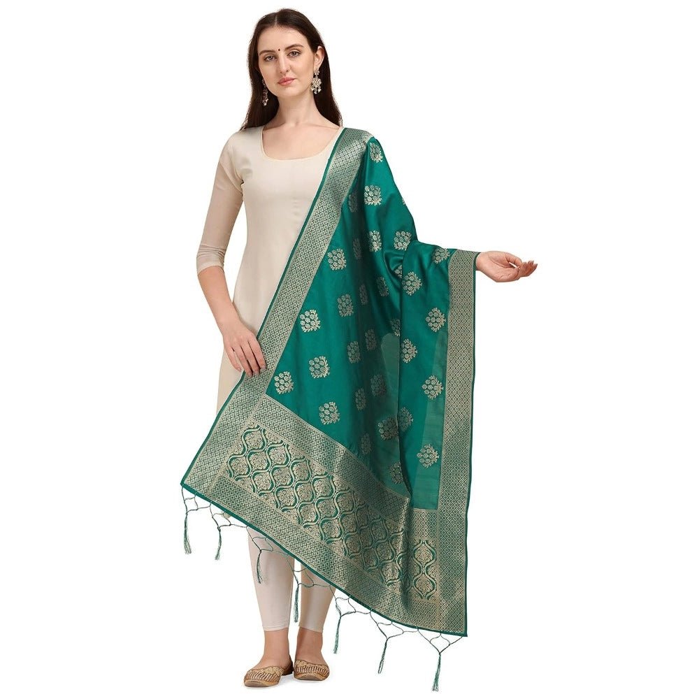 Women's Silk Pure Zari weaving Duppatta (Green, Length: 2 - 2.3 Mtrs) - ElegantAlpha