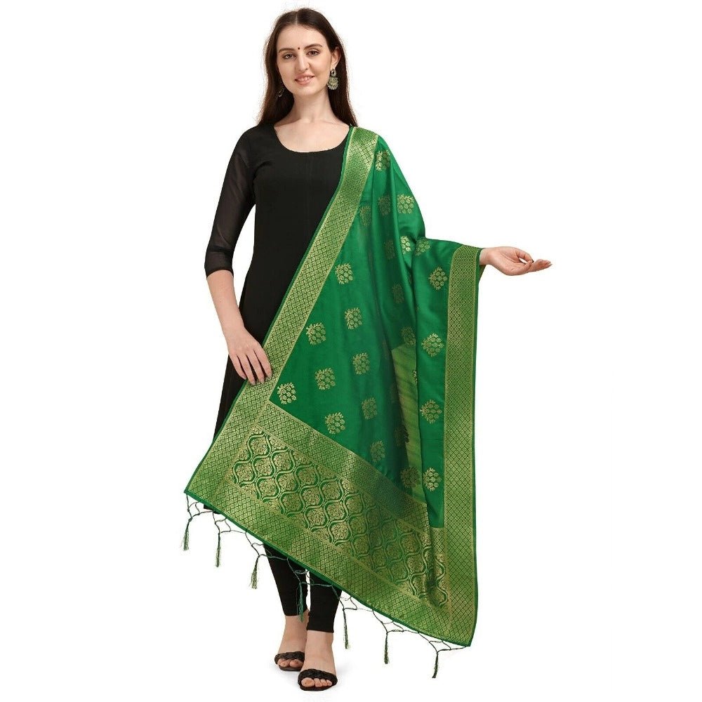 Women's Silk Pure Zari weaving Duppatta (Green, Length: 2 - 2.3 Mtrs) - ElegantAlpha