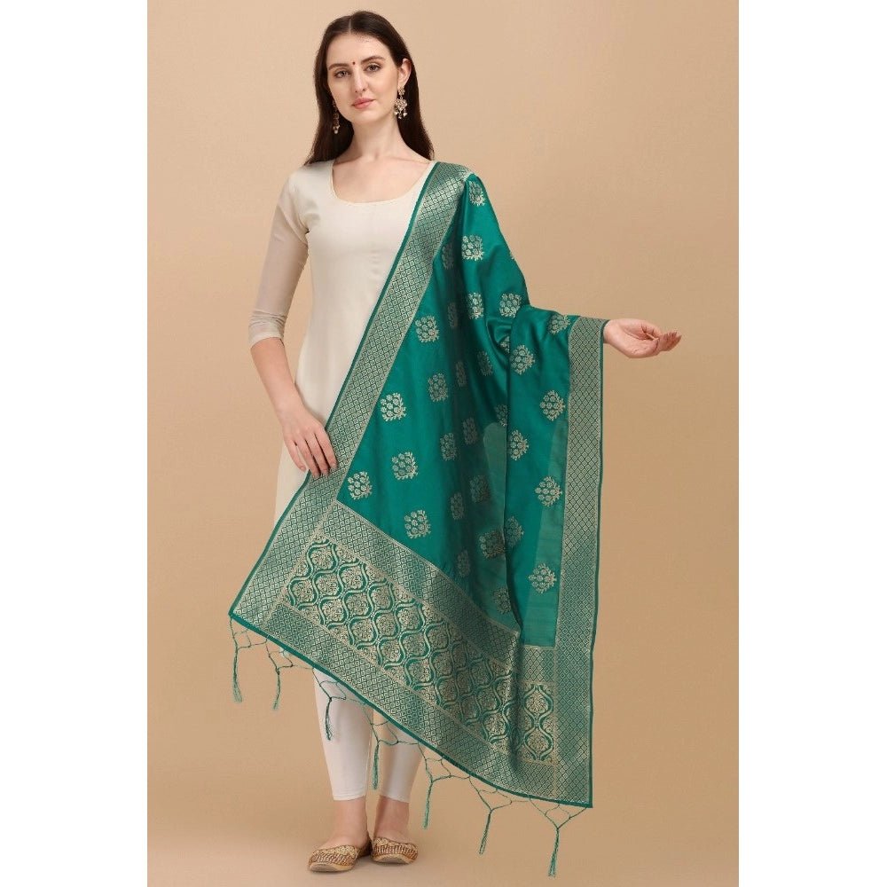 Women's Silk Pure Zari weaving Duppatta (Green, Length: 2 - 2.3 Mtrs) - ElegantAlpha