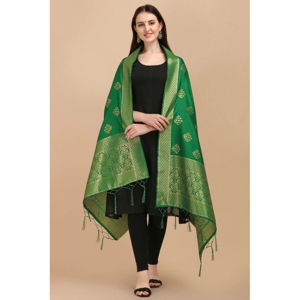 Women's Silk Pure Zari weaving Duppatta (Green, Length: 2 - 2.3 Mtrs) - ElegantAlpha