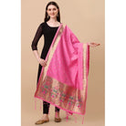 Women's Silk Pure Zari weaving Duppatta (Light Pink, Length: 2 - 2.3 Mtrs) - ElegantAlpha