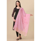 Women's Silk Pure Zari weaving Duppatta (Light Pink, Length: 2 - 2.3 Mtrs) - ElegantAlpha