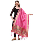 Women's Silk Pure Zari weaving Duppatta (Light Pink, Length: 2 - 2.3 Mtrs) - ElegantAlpha