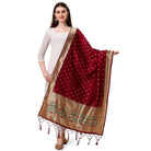 Women's Silk Pure Zari weaving Duppatta (Maroon, Length: 2 - 2.3 Mtrs) - ElegantAlpha