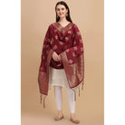 Women's Silk Pure Zari weaving Duppatta (Maroon, Length: 2 - 2.3 Mtrs) - ElegantAlpha