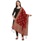 Women's Silk Pure Zari weaving Duppatta (Maroon, Length: 2 - 2.3 Mtrs) - ElegantAlpha