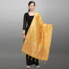 Women's Silk Pure Zari weaving Duppatta (Mustard Yellow, Length: 2 - 2.3 Mtrs) - ElegantAlpha