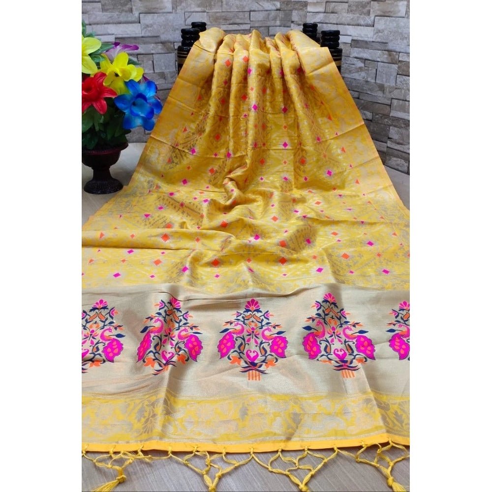 Women's Silk Pure Zari weaving Duppatta (Mustard Yellow, Length: 2 - 2.3 Mtrs) - ElegantAlpha