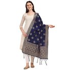 Women's Silk Pure Zari weaving Duppatta (Navy Blue, Length: 2 - 2.3 Mtrs) - ElegantAlpha