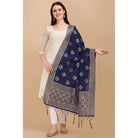 Women's Silk Pure Zari weaving Duppatta (Navy Blue, Length: 2 - 2.3 Mtrs) - ElegantAlpha