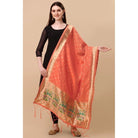 Women's Silk Pure Zari weaving Duppatta (Orange, Length: 2 - 2.3 Mtrs) - ElegantAlpha