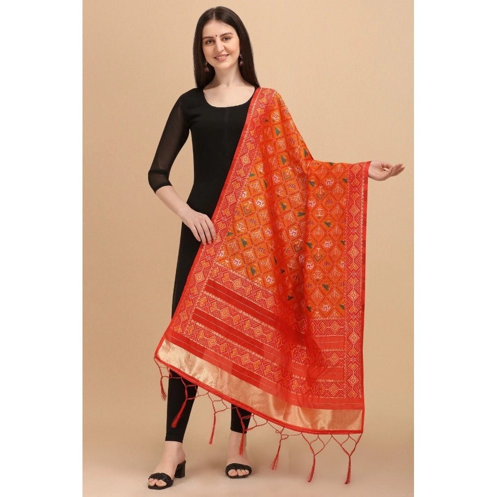 Women's Silk Pure Zari weaving Duppatta (Orange, Length: 2 - 2.3 Mtrs) - ElegantAlpha