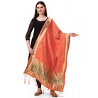 Women's Silk Pure Zari weaving Duppatta (Orange, Length: 2 - 2.3 Mtrs) - ElegantAlpha