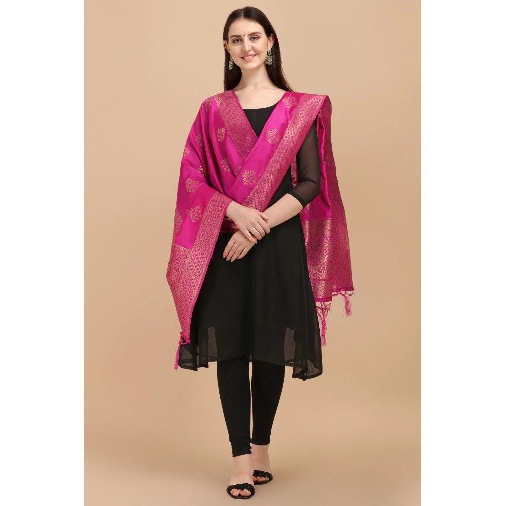 Women's Silk Pure Zari weaving Duppatta (Pink, Length: 2 - 2.3 Mtrs) - ElegantAlpha