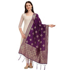 Women's Silk Pure Zari weaving Duppatta (Purple, Length: 2 - 2.3 Mtrs) - ElegantAlpha