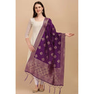 Women's Silk Pure Zari weaving Duppatta (Purple, Length: 2 - 2.3 Mtrs) - ElegantAlpha