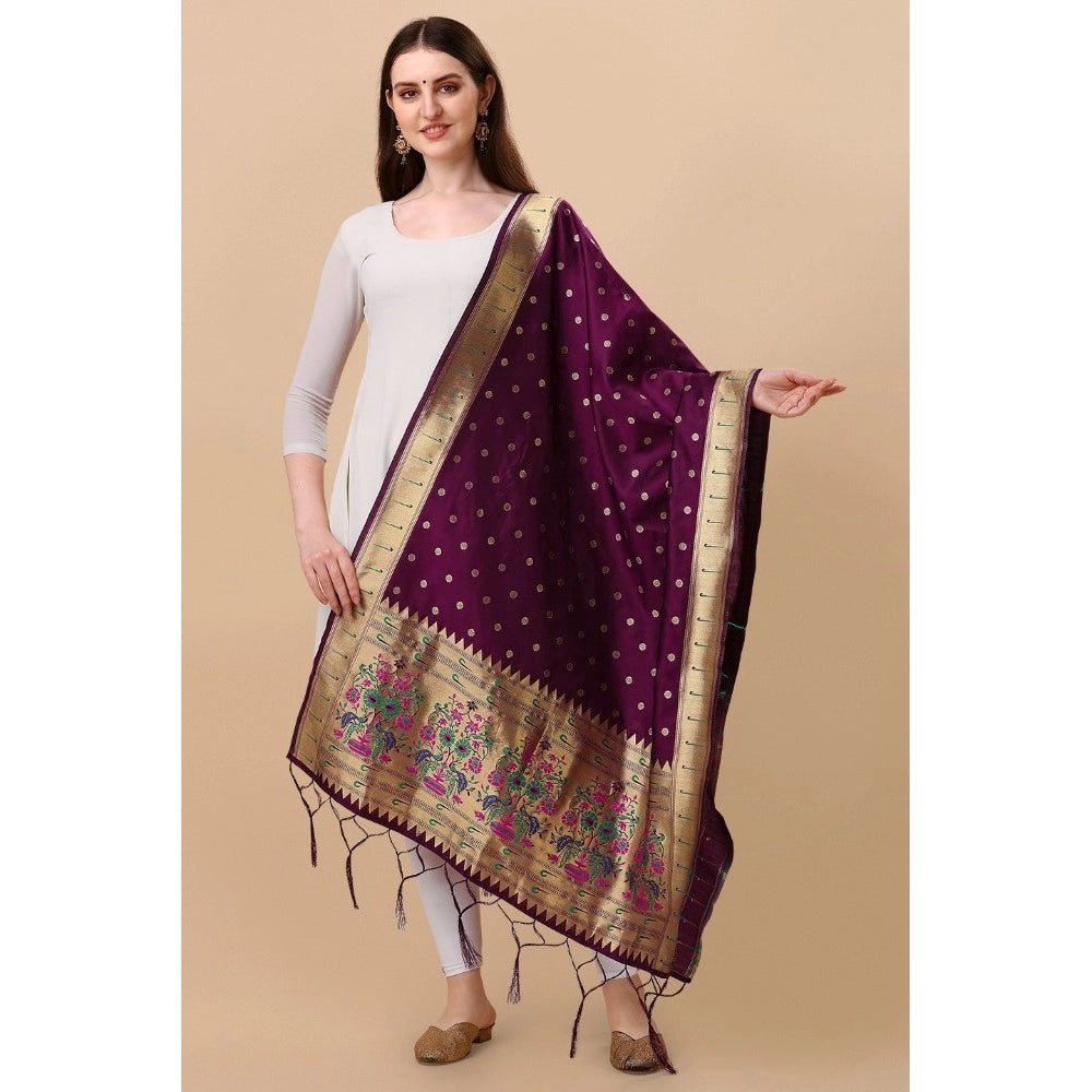 Women's Silk Pure Zari weaving Duppatta (Purple, Length: 2 - 2.3 Mtrs) - ElegantAlpha