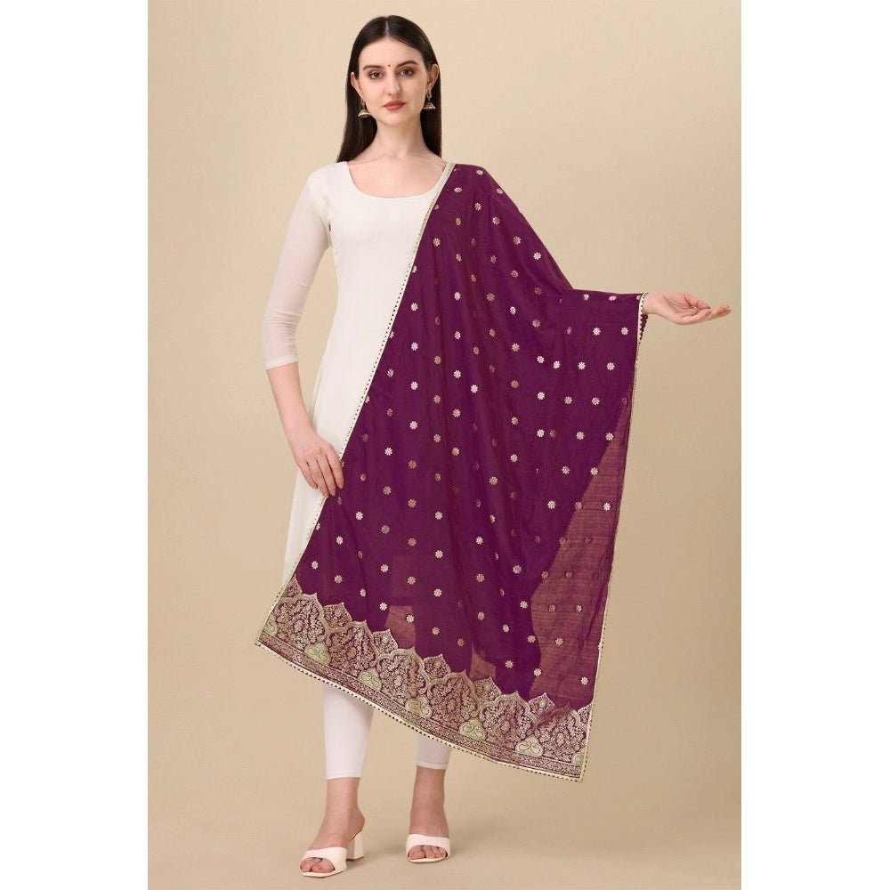 Women's Silk Pure Zari weaving Duppatta (Purple, Length: 2 - 2.3 Mtrs) - ElegantAlpha