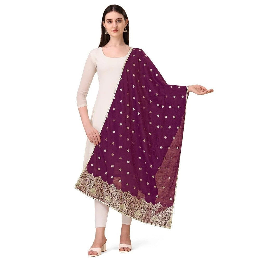 Women's Silk Pure Zari weaving Duppatta (Purple, Length: 2 - 2.3 Mtrs) - ElegantAlpha