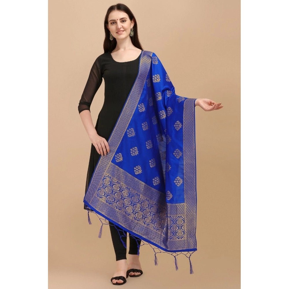 Women's Silk Pure Zari weaving Duppatta (Royal Blue, Length: 2 - 2.3 Mtrs) - ElegantAlpha