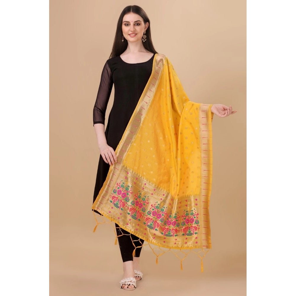 Women's Silk Pure Zari weaving Duppatta (Yellow, Length: 2 - 2.3 Mtrs) - ElegantAlpha