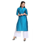 Women's Silk Self Pattern Straight Kurti - Blue - ElegantAlpha