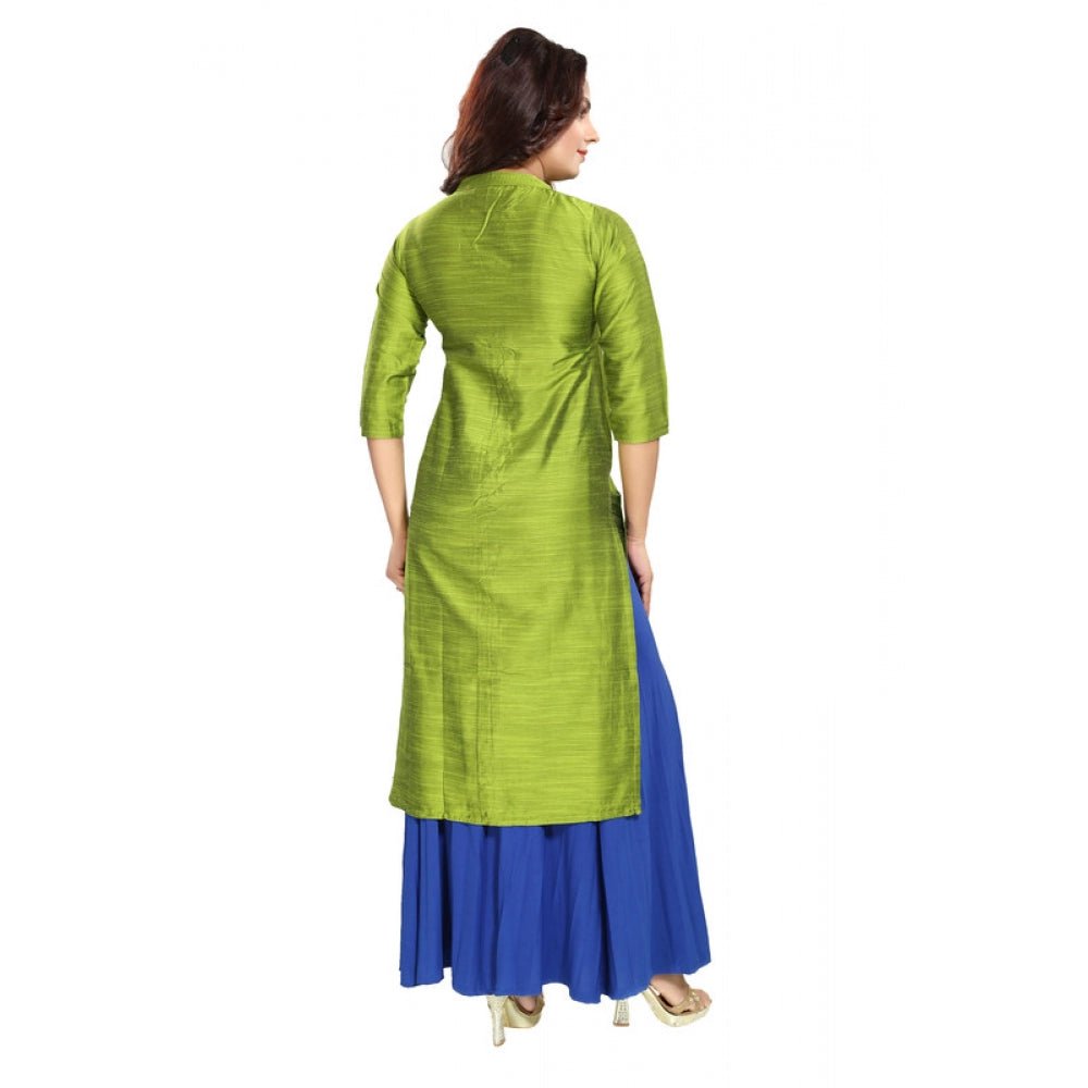 Women's Silk Self Pattern Straight Kurti - Green - ElegantAlpha