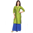 Women's Silk Self Pattern Straight Kurti - Green - ElegantAlpha