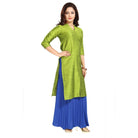 Women's Silk Self Pattern Straight Kurti - Green - ElegantAlpha