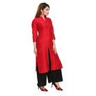 Women's Silk Self Pattern Straight Kurti - Red - ElegantAlpha