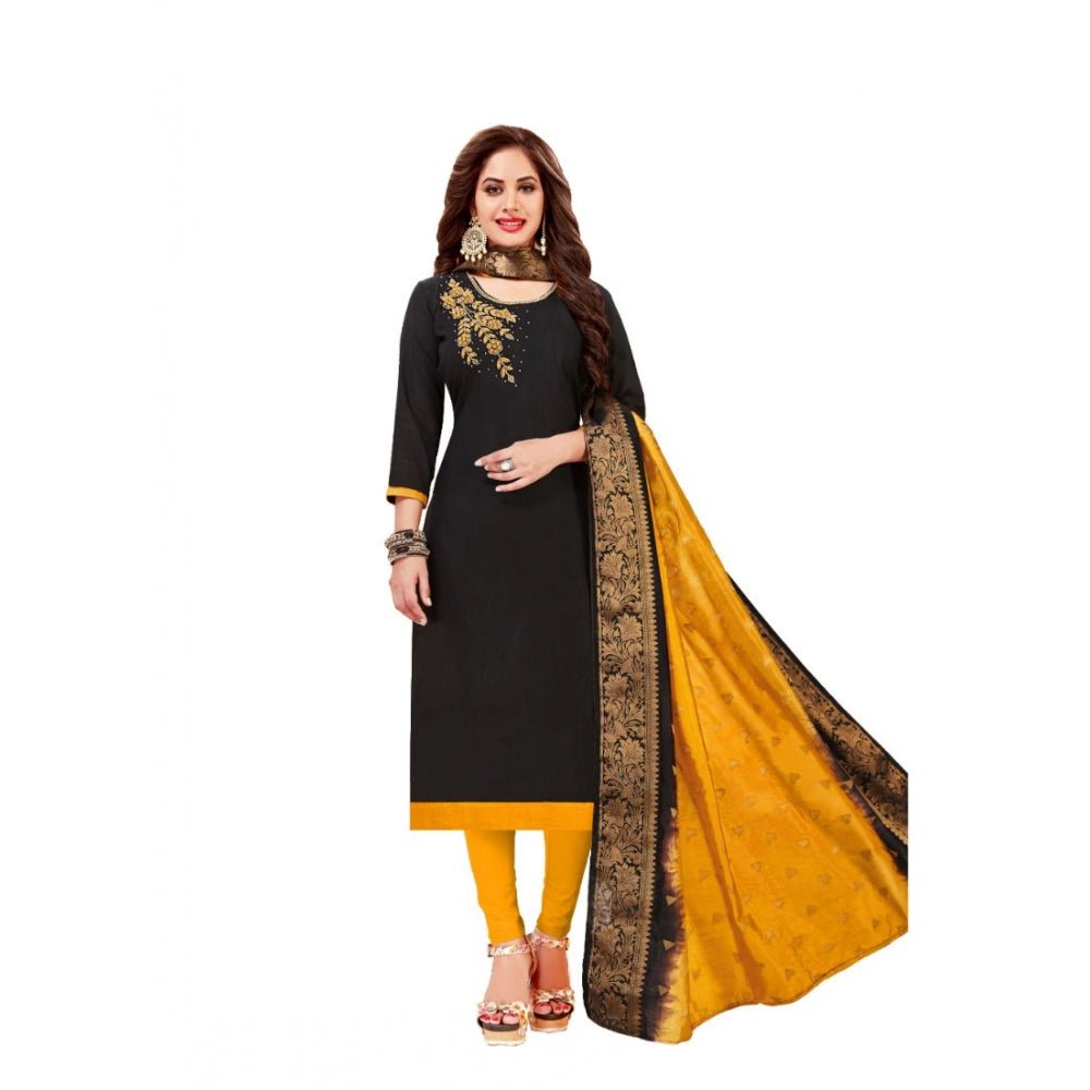 Women's Slub Cotton Unstitched Salwar - Suit Material With Dupatta (Black, 2 - 2.5mtrs) - ElegantAlpha