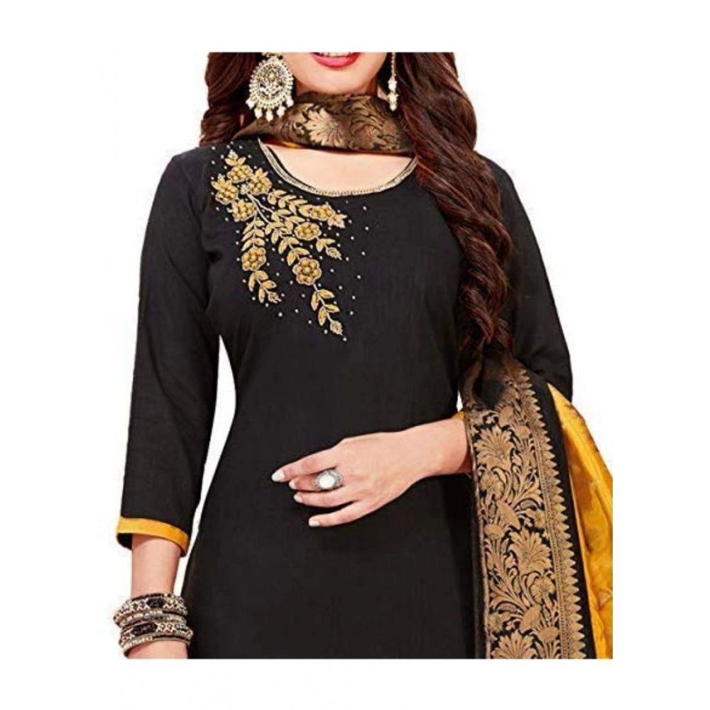 Women's Slub Cotton Unstitched Salwar - Suit Material With Dupatta (Black, 2 Mtr) - ElegantAlpha