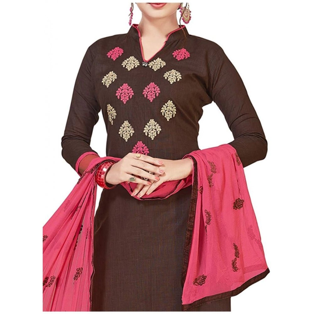 Women's Slub Cotton Unstitched Salwar - Suit Material With Dupatta (Brown, 2 Mtr) - ElegantAlpha