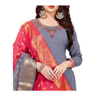 Women's Slub Cotton Unstitched Salwar - Suit Material With Dupatta (Grey, 2 Mtr) - ElegantAlpha