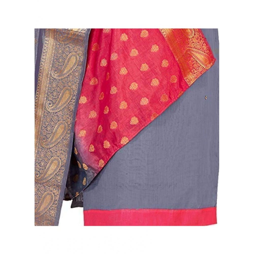 Women's Slub Cotton Unstitched Salwar - Suit Material With Dupatta (Grey, 2 Mtr) - ElegantAlpha