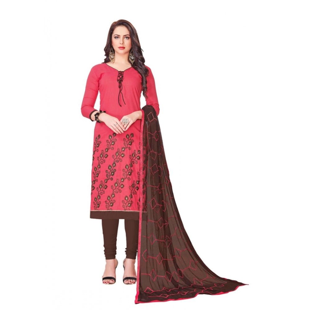 Women's Slub Cotton Unstitched Salwar - Suit Material With Dupatta (Light Red, 2 Mtr) - ElegantAlpha