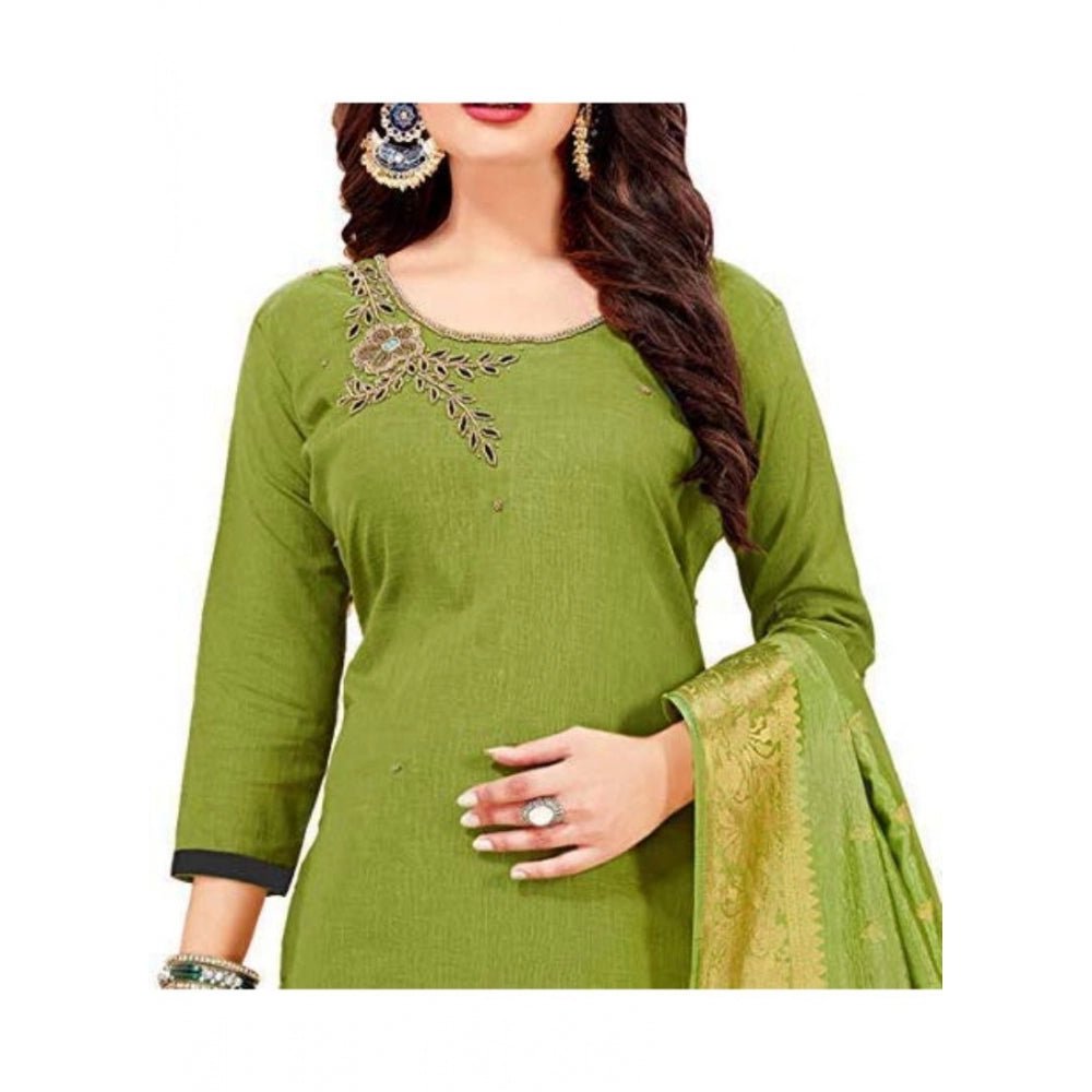 Women's Slub Cotton Unstitched Salwar - Suit Material With Dupatta (Mahendi Green, 2 Mtr) - ElegantAlpha