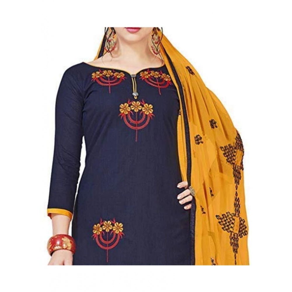 Women's Slub Cotton Unstitched Salwar - Suit Material With Dupatta (Navy Blue, 2 Mtr) - ElegantAlpha