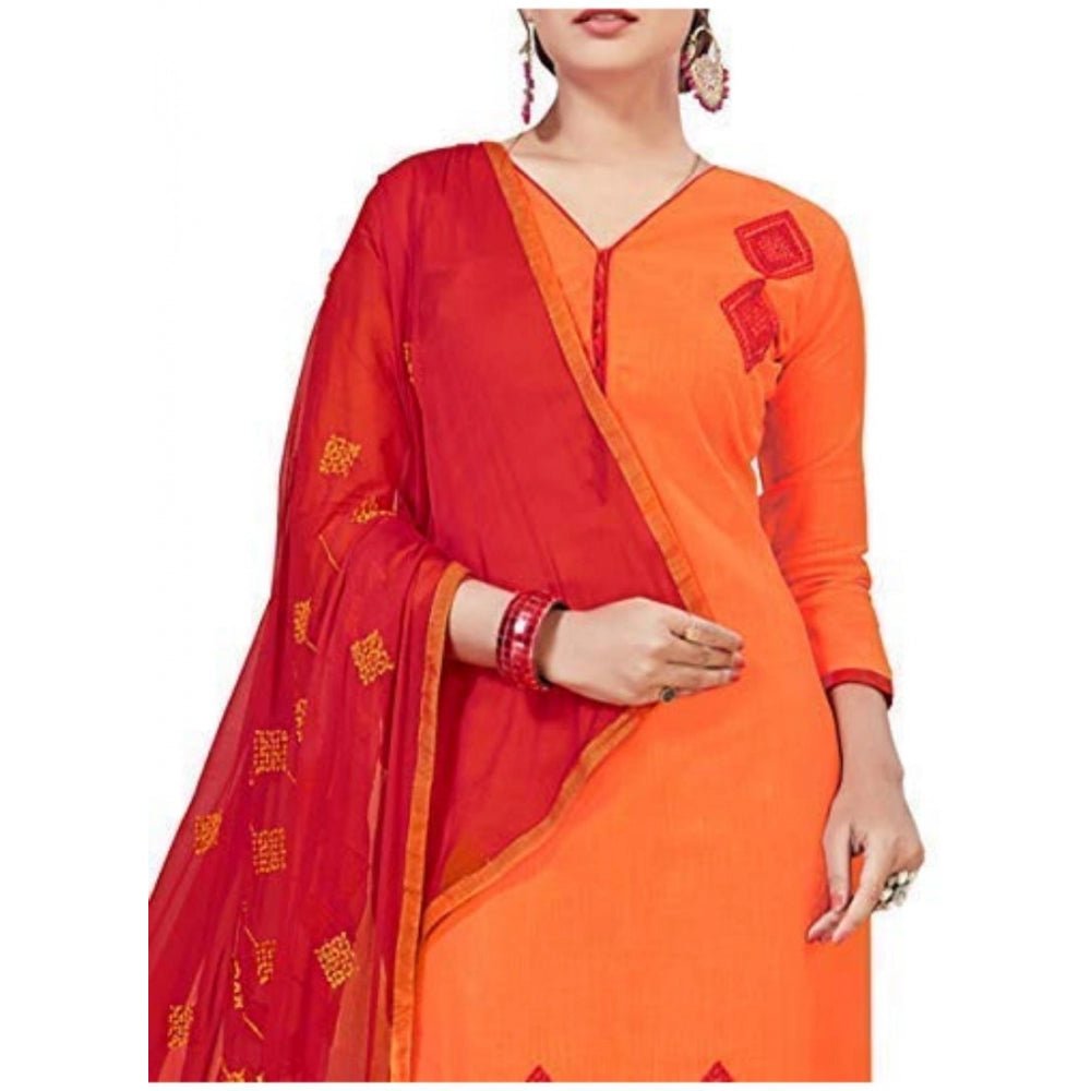 Women's Slub Cotton Unstitched Salwar - Suit Material With Dupatta (Orange, 2 Mtr) - ElegantAlpha