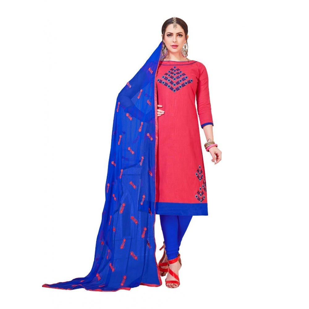 Women's Slub Cotton Unstitched Salwar - Suit Material With Dupatta (Pink, 2 - 2.5mtrs) - ElegantAlpha