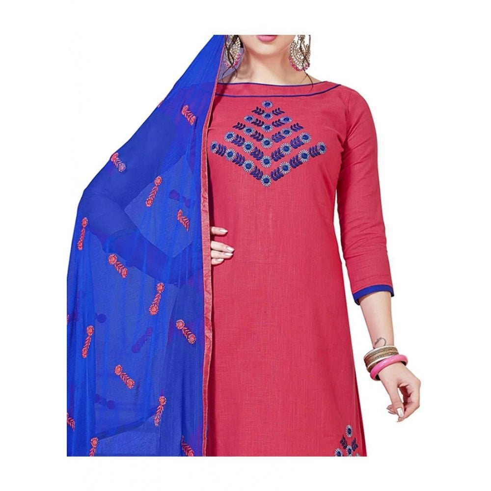 Women's Slub Cotton Unstitched Salwar - Suit Material With Dupatta (Pink, 2 Mtr) - ElegantAlpha