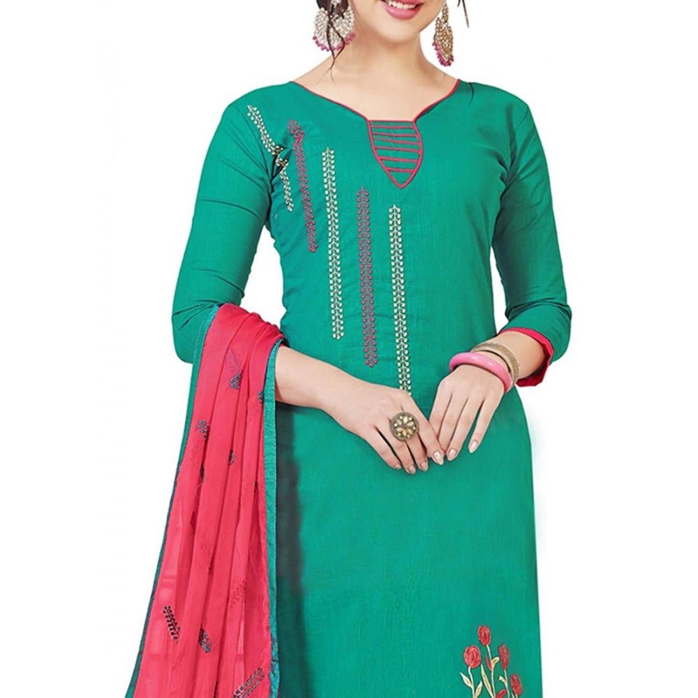 Women's Slub Cotton Unstitched Salwar - Suit Material With Dupatta (Turquoise, 2 Mtr) - ElegantAlpha