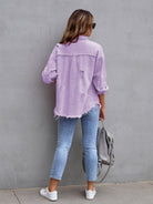 Women’s Solid Color Distressed Denim Jacket - ElegantAlpha®