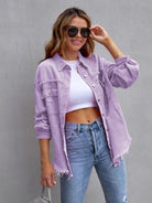 Women’s Solid Color Distressed Denim Jacket - ElegantAlpha®